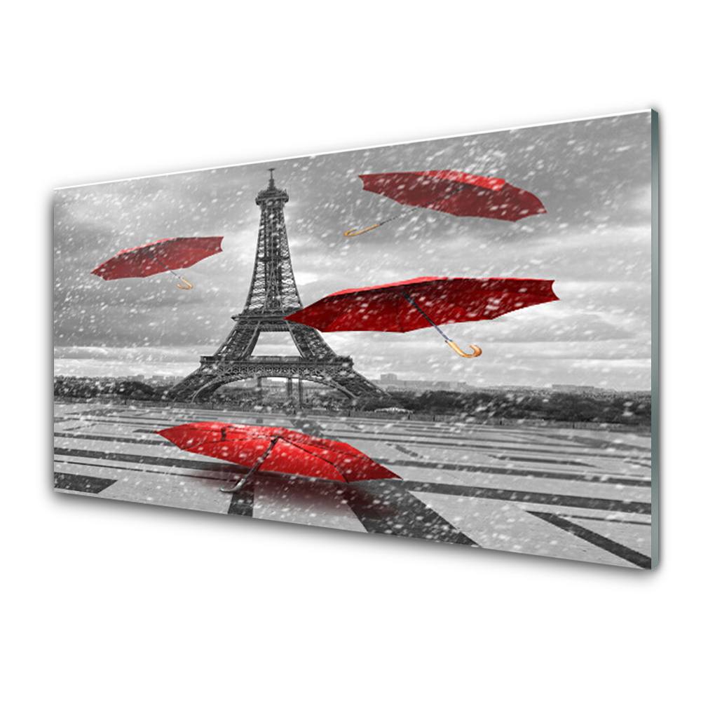 Plexiglas® Wall Art Eiffel tower umbrella architecture grey red