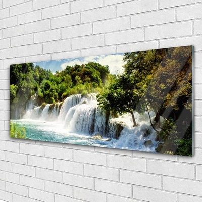 Plexiglas® Wall Art Waterfall trees nature brown green white blue