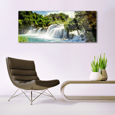 Plexiglas® Wall Art Waterfall trees nature brown green white blue
