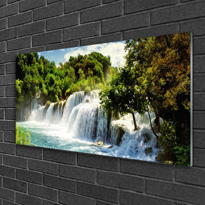 Plexiglas® Wall Art Waterfall trees nature brown green white blue