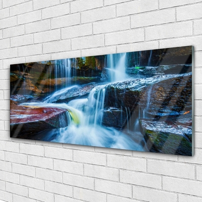 Plexiglas® Wall Art Waterfall rocks landscape blue grey brown