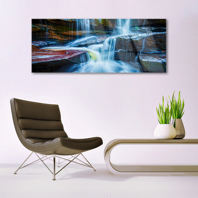 Plexiglas® Wall Art Waterfall rocks landscape blue grey brown