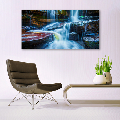 Plexiglas® Wall Art Waterfall rocks landscape blue grey brown