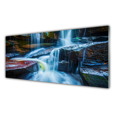 Plexiglas® Wall Art Waterfall rocks landscape blue grey brown
