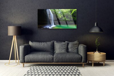 Plexiglas® Wall Art Waterfall forest nature purple blue brown green