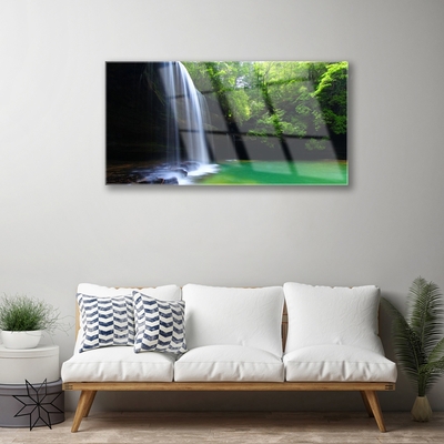 Plexiglas® Wall Art Waterfall forest nature purple blue brown green