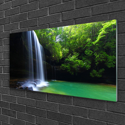 Plexiglas® Wall Art Waterfall forest nature purple blue brown green