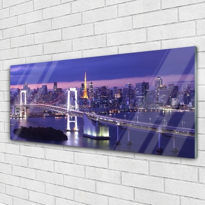 Plexiglas® Wall Art Bridge city architecture purple white yellow