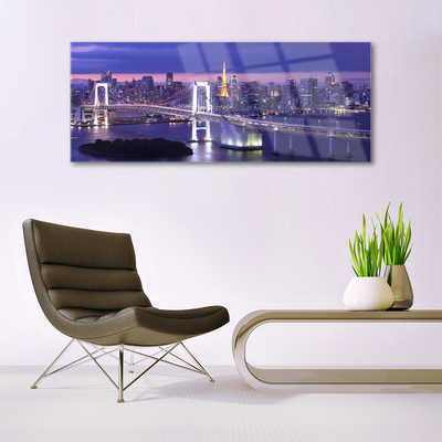 Plexiglas® Wall Art Bridge city architecture purple white yellow
