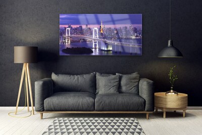 Plexiglas® Wall Art Bridge city architecture purple white yellow