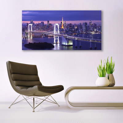 Plexiglas® Wall Art Bridge city architecture purple white yellow