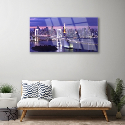 Plexiglas® Wall Art Bridge city architecture purple white yellow