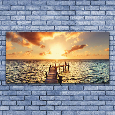 Plexiglas® Wall Art Sun bridge sea architecture yellow blue brown
