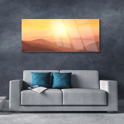 Plexiglas® Wall Art Sun mountains landscape yellow brown