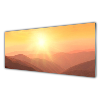 Plexiglas® Wall Art Sun mountains landscape yellow brown