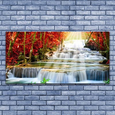 Plexiglas® Wall Art Waterfall forest nature green orange blue white