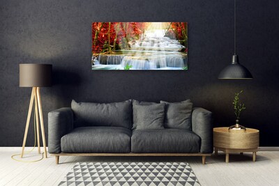 Plexiglas® Wall Art Waterfall forest nature green orange blue white