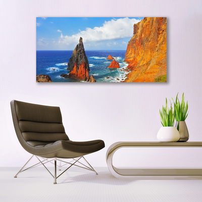 Plexiglas® Wall Art Rock sea landscape yellow grey brown blue