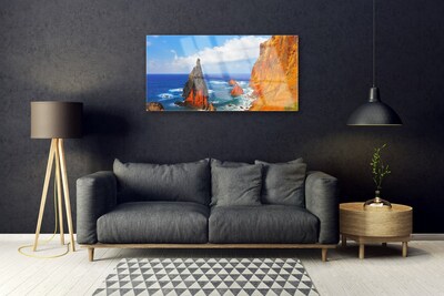 Plexiglas® Wall Art Rock sea landscape yellow grey brown blue
