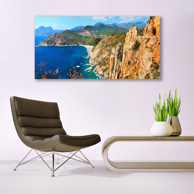 Plexiglas® Wall Art Sea mountains landscape yellow grey blue green