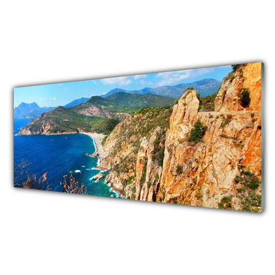 Plexiglas® Wall Art Sea mountains landscape yellow grey blue green