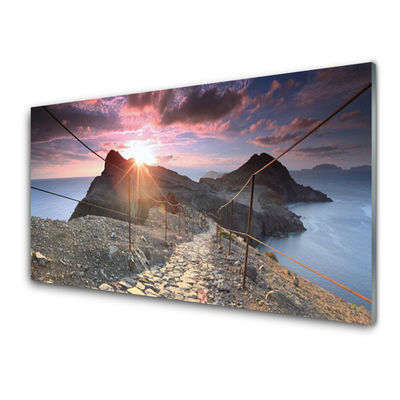 Plexiglas® Wall Art Path sun landscape brown yellow