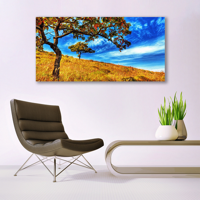 Plexiglas® Wall Art Meadow trees nature yellow brown