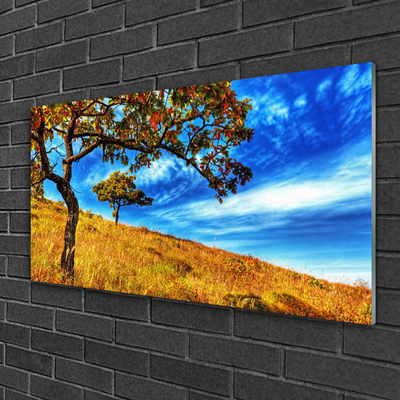 Plexiglas® Wall Art Meadow trees nature yellow brown