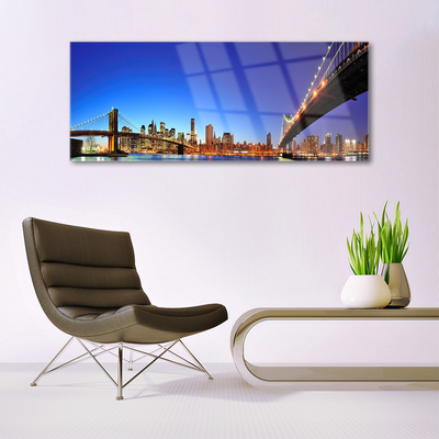 Plexiglas® Wall Art Bridge city architecture brown blue purple