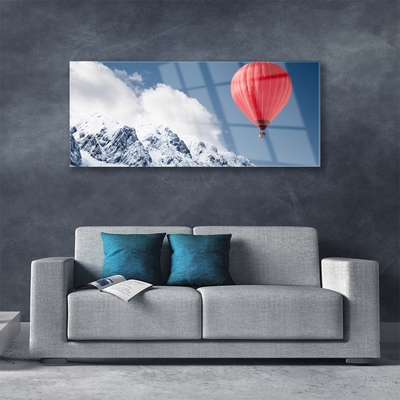 Plexiglas® Wall Art Hot air ballon mountain snow art orange grey white
