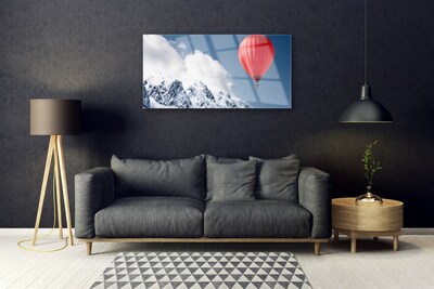 Plexiglas® Wall Art Hot air ballon mountain snow art orange grey white