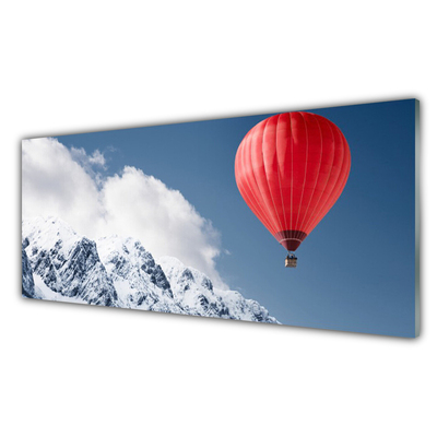 Plexiglas® Wall Art Hot air ballon mountain snow art orange grey white