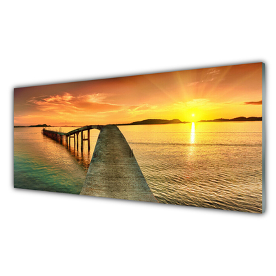 Plexiglas® Wall Art Sun sea bridge landscape yellow grey