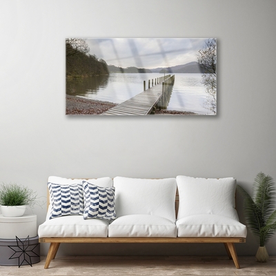 Plexiglas® Wall Art Lake forest bridge architecture green brown grey