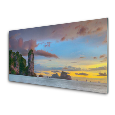 Plexiglas® Wall Art Sea mountains landscape grey green