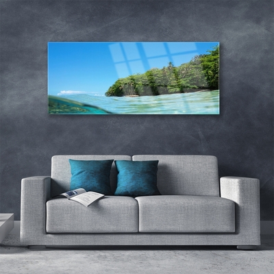 Plexiglas® Wall Art Sea trees landscape blue green