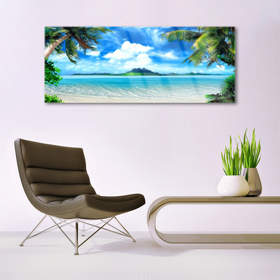 Plexiglas® Wall Art Palm tree sea landscape brown green blue