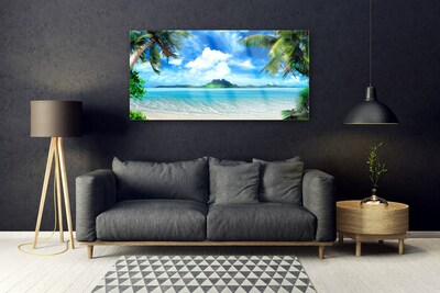 Plexiglas® Wall Art Palm tree sea landscape brown green blue