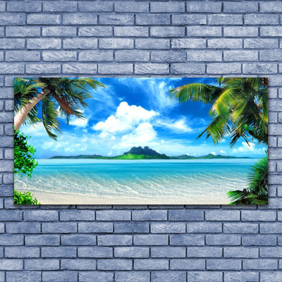 Plexiglas® Wall Art Palm tree sea landscape brown green blue