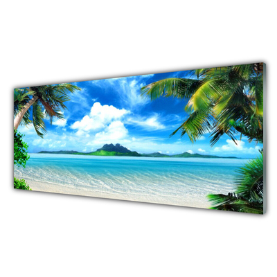 Plexiglas® Wall Art Palm tree sea landscape brown green blue