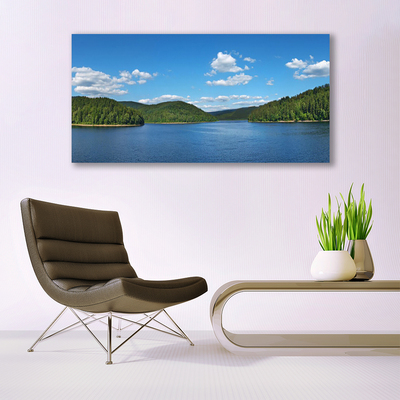 Plexiglas® Wall Art Lake forest landscape green blue