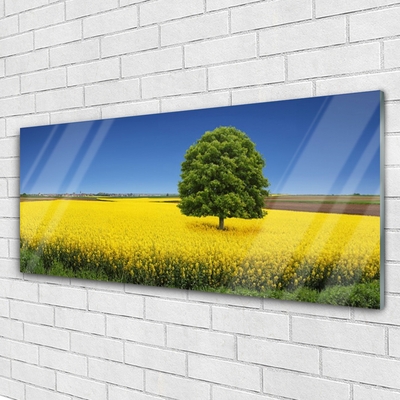 Plexiglas® Wall Art Meadow tree nature yellow brown green