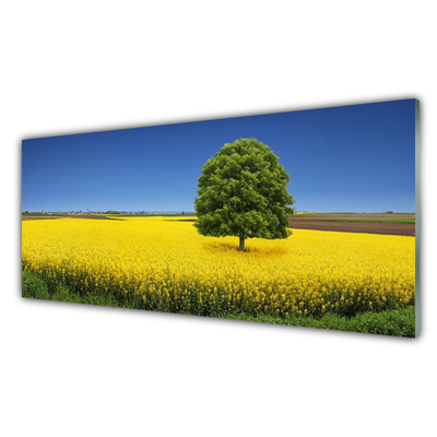 Plexiglas® Wall Art Meadow tree nature yellow brown green
