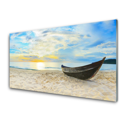 Plexiglas® Wall Art Boat beach landscape grey brown