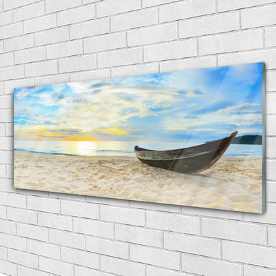 Plexiglas® Wall Art Boat beach landscape grey brown