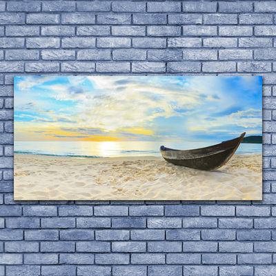 Plexiglas® Wall Art Boat beach landscape grey brown