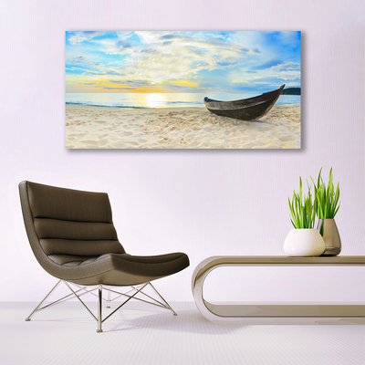 Plexiglas® Wall Art Boat beach landscape grey brown