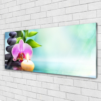 Plexiglas® Wall Art Bamboo stones flower art green black pink yellow