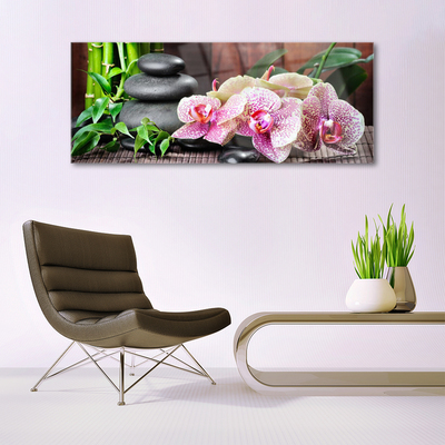 Plexiglas® Wall Art Bamboo stones flowers floral green grey pink