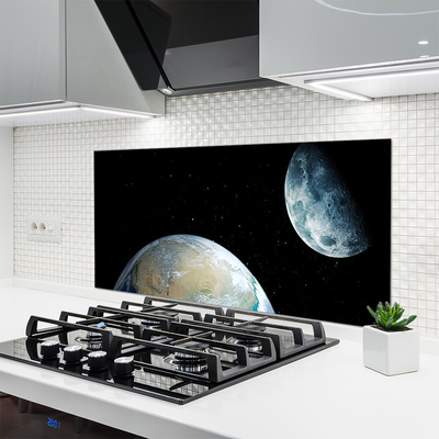 Kitchen Splashback Moon earth space universe black blue grey